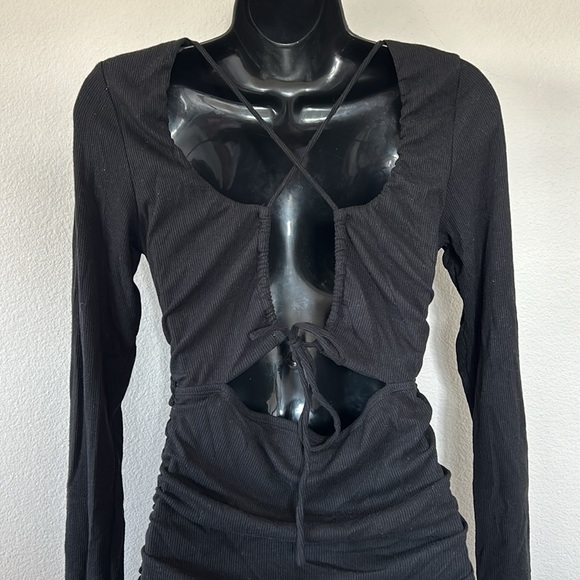 Princess Polly Newton Black Strappy Cutout Back Long Sleeve Ruched Mini Dress - Picture 9 of 13